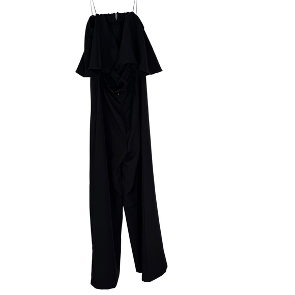 NWT DO+BE Black Strapless Overlay Front Ruffle Wide Leg Jumpsuit Black Size M - Picture 4 of 12